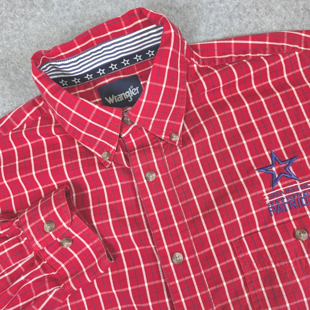 Wrangler National Patriot Long Sleeve Shirt Mens Size XXL Red Plaid Button‎ Down
